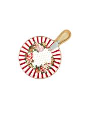 BRANDANI Tagliere in Porcellana con Base Bamboo e Coltello Formaggi "Le Chicche"