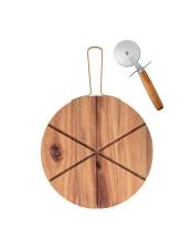 BRANDANI TAGLIERE PIZZA ACACIA C-MANICO INOX E ROTELLA