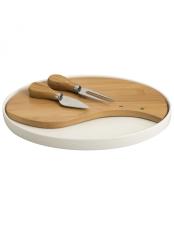 Brandani Tagliere Porcellana Bianca Bamboo con 2 Coltelli Formaggio