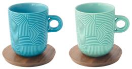 Easy Life Set due Mug TAKE A LOOP Con piattino in acacia Con scatola regalo