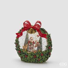 EDG Decorazione Natalizia Corona Ghirlanda villaggio con movimento, musica e luci LED, altezza 21 cm