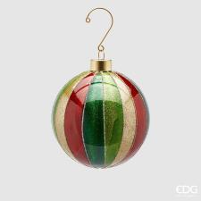 EDG Enzo De Gasperi Palla Di Natale Righe Glitter Verde Rossa e Oro D10