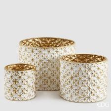 EDG ENZO DE GASPERI VASO STELLE METALLO ROTONDO TRE PZ BIANCO E ORO