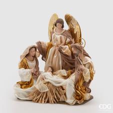EDG Presepe Nativita&rsquo; in tessuto con Angelo H43 IVORY-GOLD