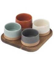 EVVIVA  Set 4 ciotoline Ø 9,5 x 5,5 cm c-vassoio in legno 22 x 22 cm