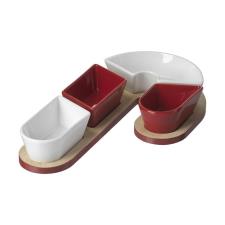 EVVIVA Antipastiera CANDY 4 ciotole in ceramica con vassoio in legno