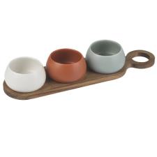 EVVIVA Set 3 ciotole con vassoio in legno 10X38 cm