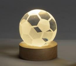 PABEN ARREDO BOMBONIERA GLOBO SU BASE PALLONE CALCIO 6 CM. CRISTALLO LEGNO LED G.BOX