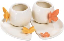 Paben bomboniera set 2 tazzine da caffè con piattino Con Farfalle rosa