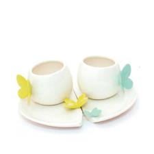 Paben bomboniera set 2 tazzine da caffè con piattino Con Farfalle VERDE