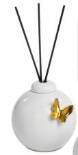 PABEN DIFFUSORE FRAGRANZA SFERA CON FARFALLA ORO 10.8 CM. PORCELLANA G.BOX