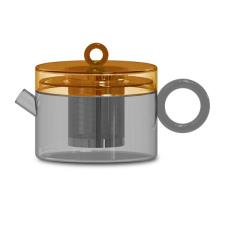 WDLIFESTYLE TEIERA IN VETRO BOROSILICATO CON MANICO AD ANELLO GRIGIO E ARANCIONE